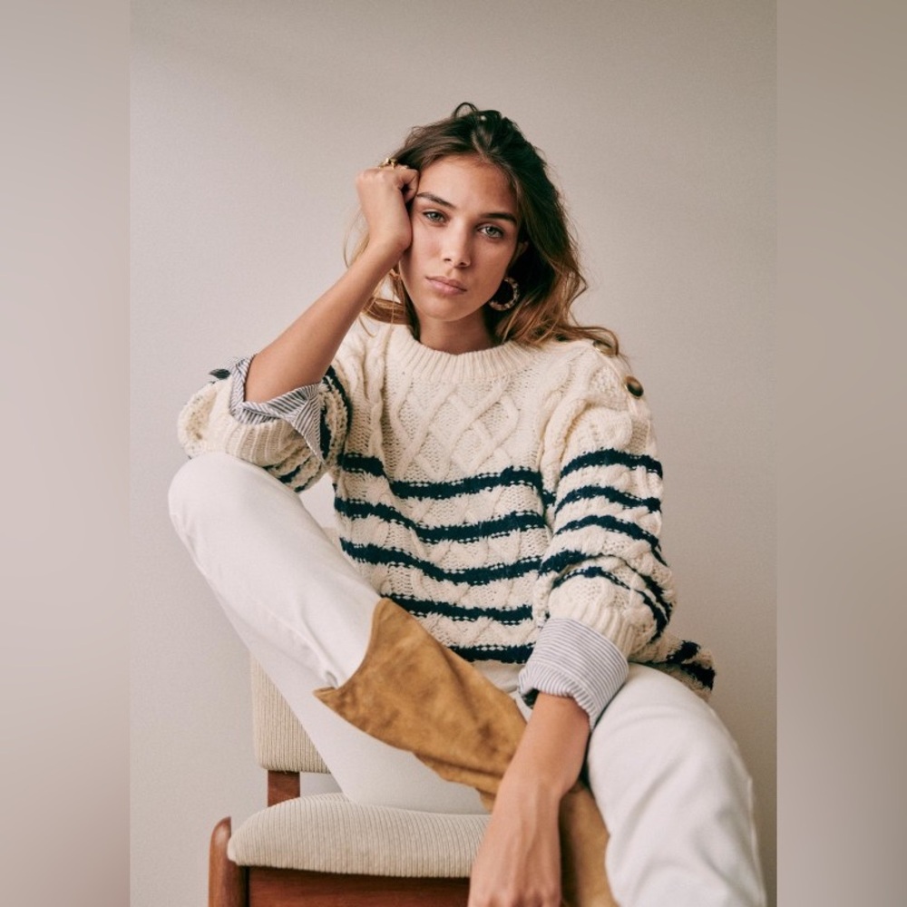 Sézane James Jumper Ecru and Navy Stripe (S)